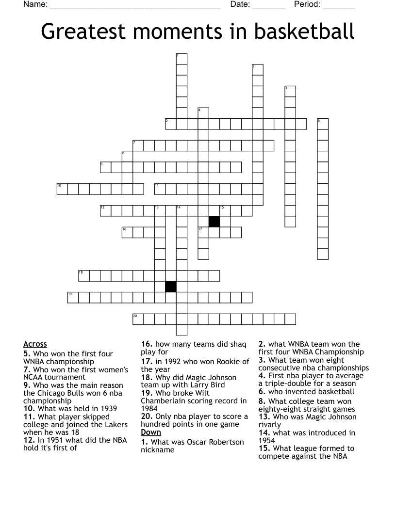 Greatest moments in basketball Crossword
