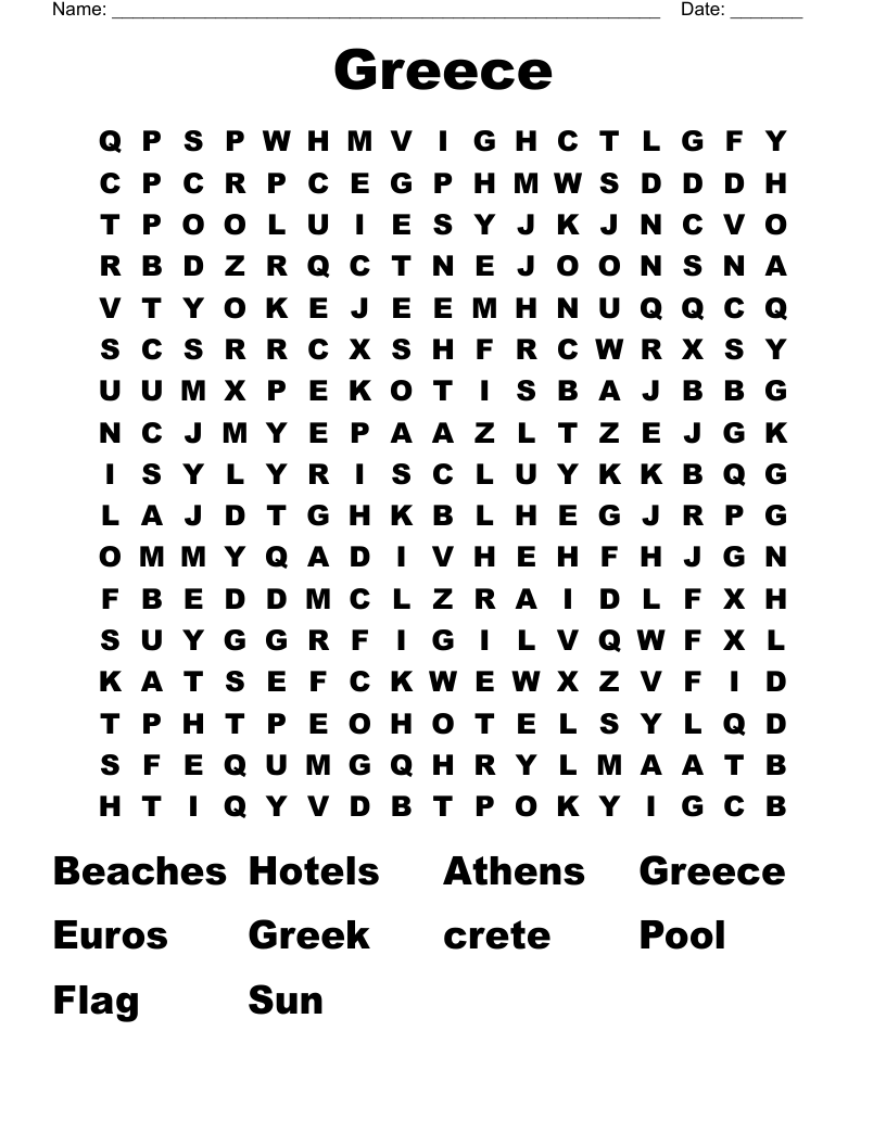Greece Word Search
