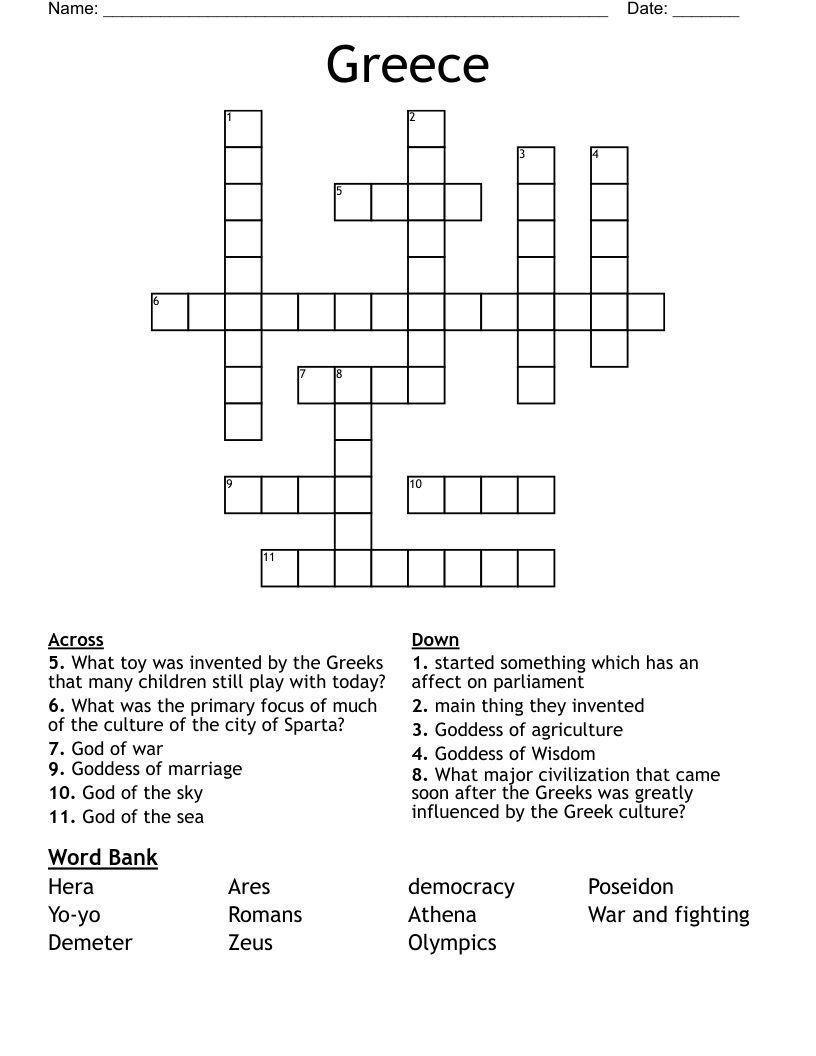 Greece Crossword