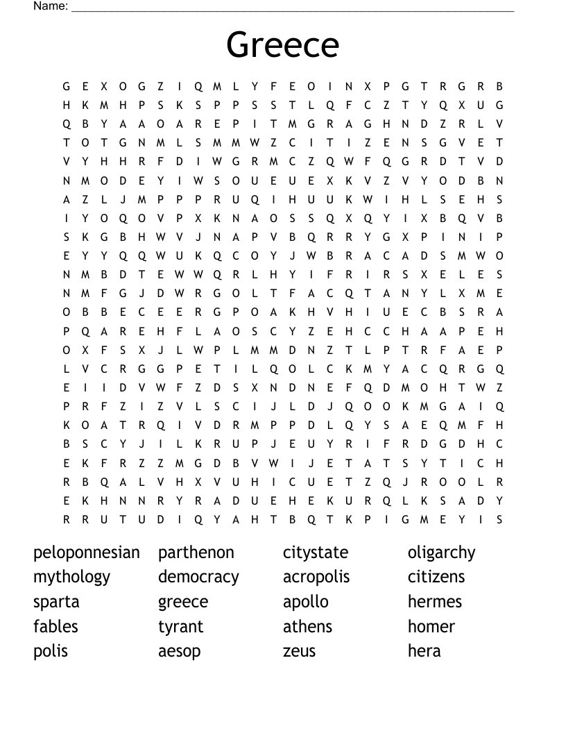 Greece Word Search