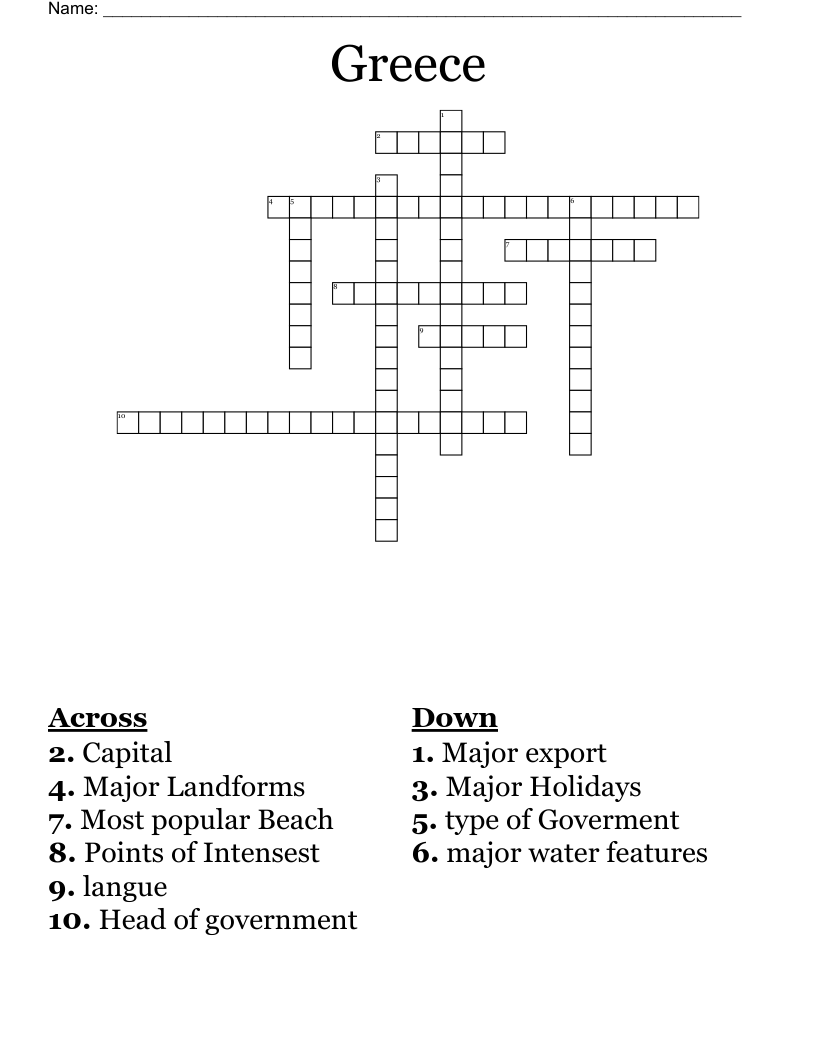 Greece Crossword