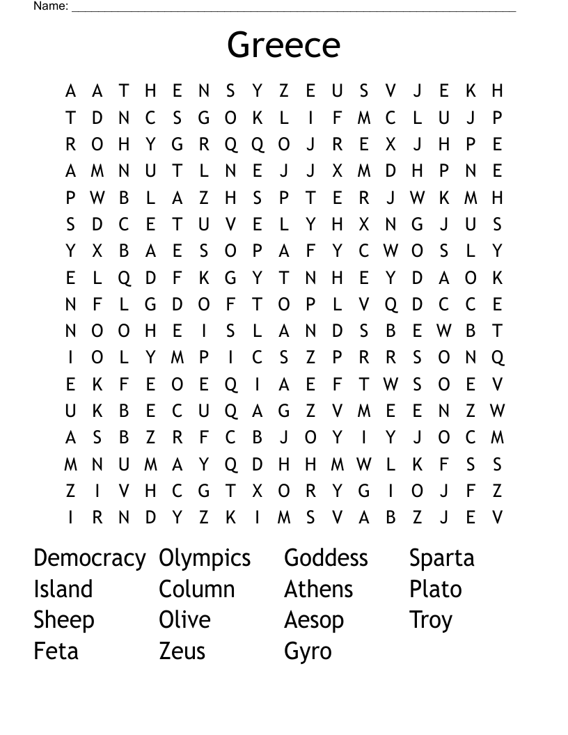 Greece Word Search