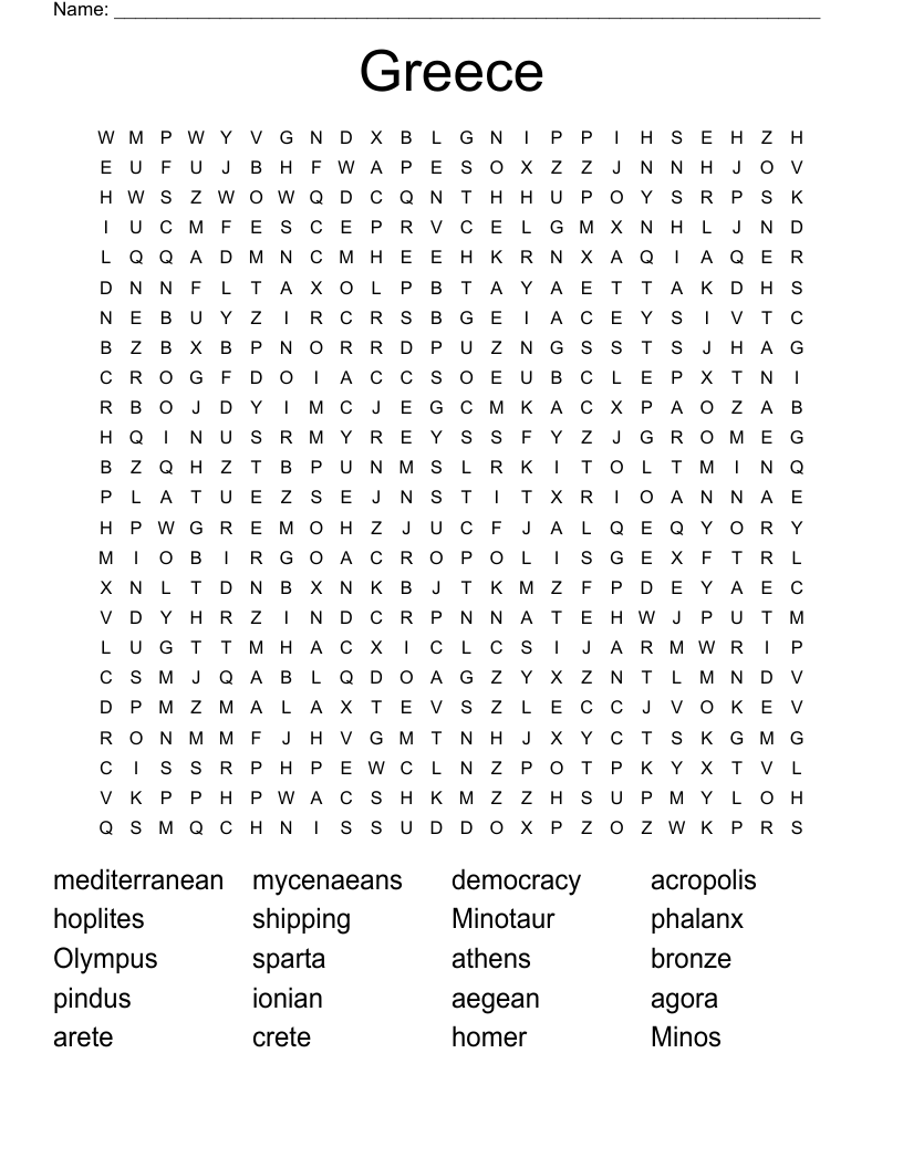 Greece Word Search