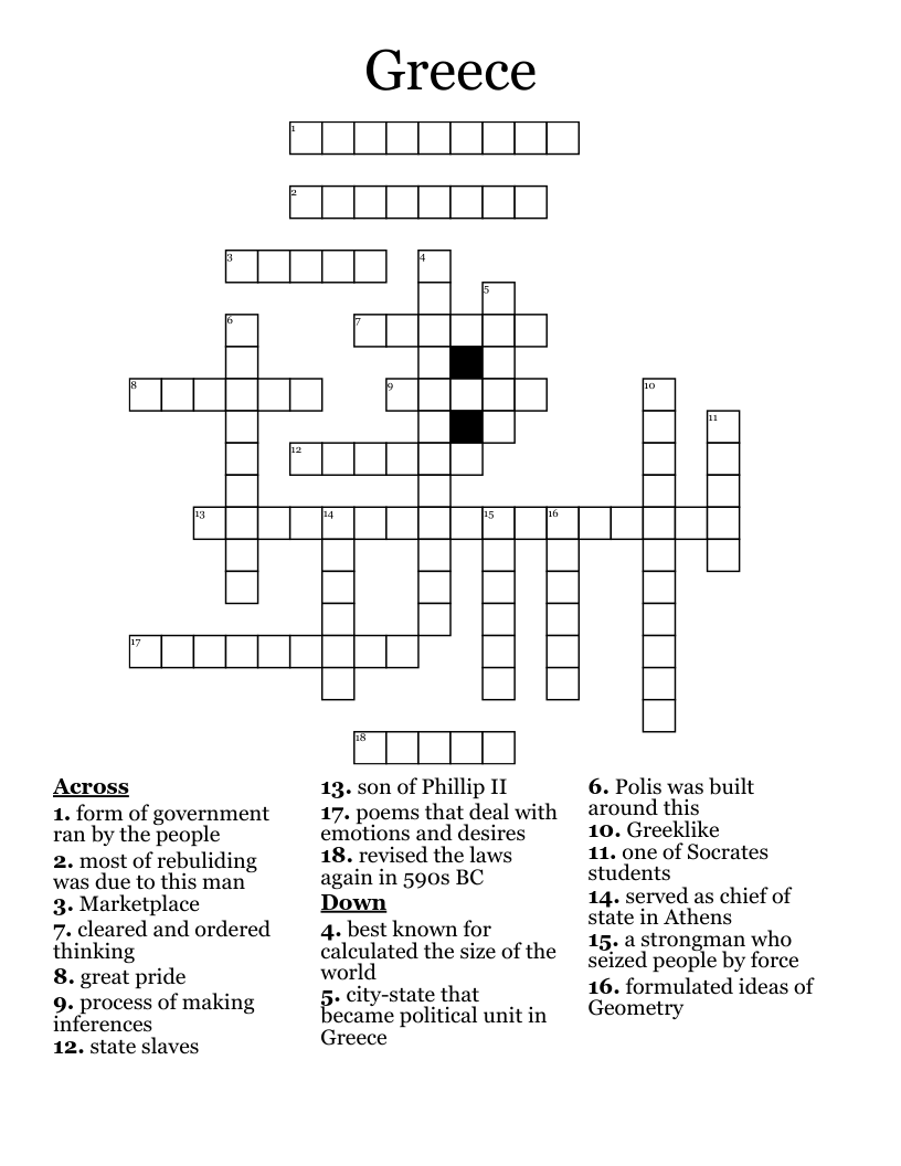 Greece Crossword