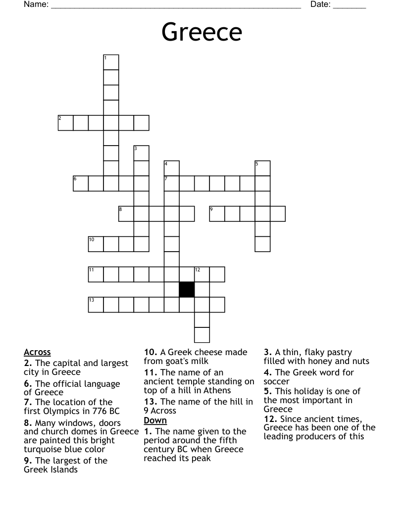 Greece Crossword