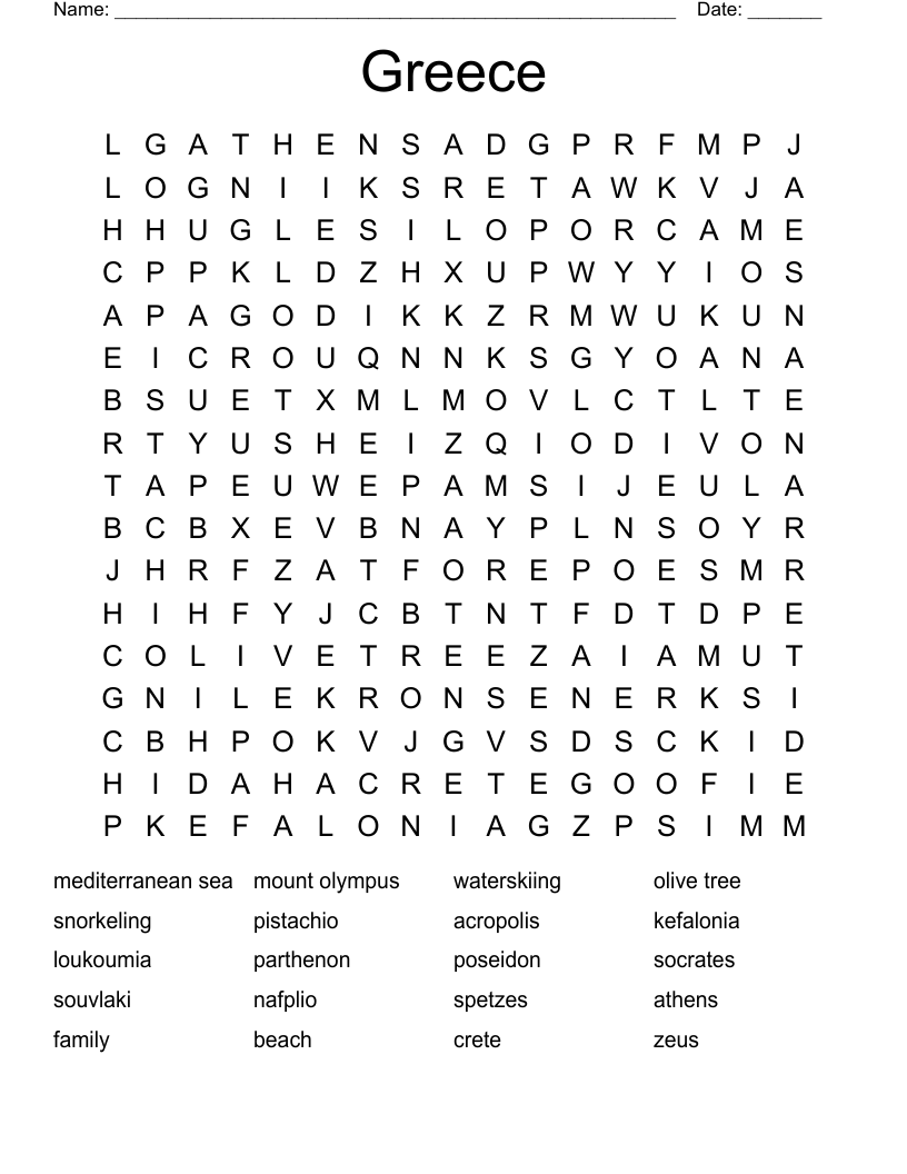 Greece Word Search