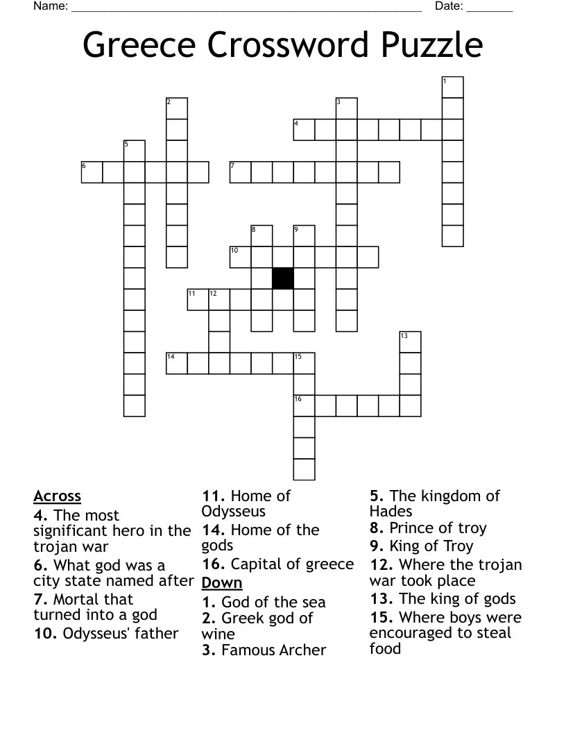 Greece Crossword Puzzle