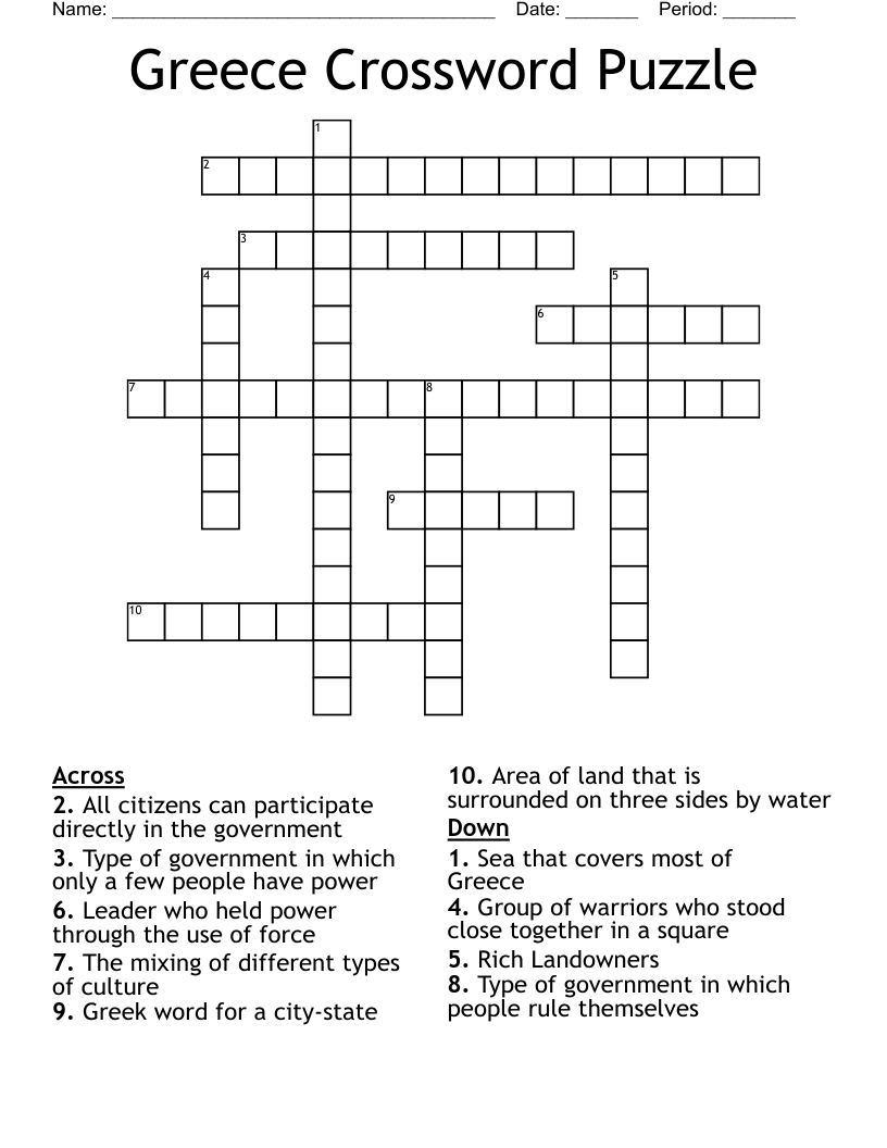 Greece Crossword Puzzle 
