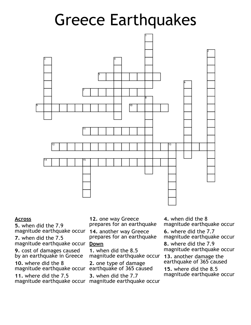 Greece Earthquakes Crossword