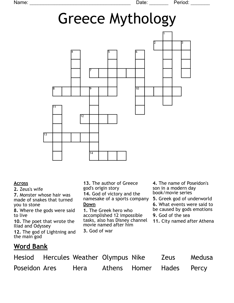 Greece Mythology Crossword