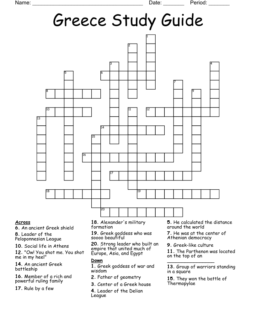Greece Study Guide Crossword