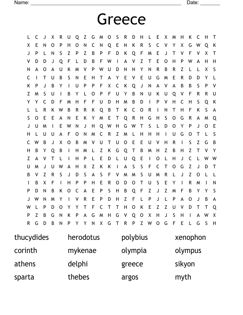 Greece  Word Search