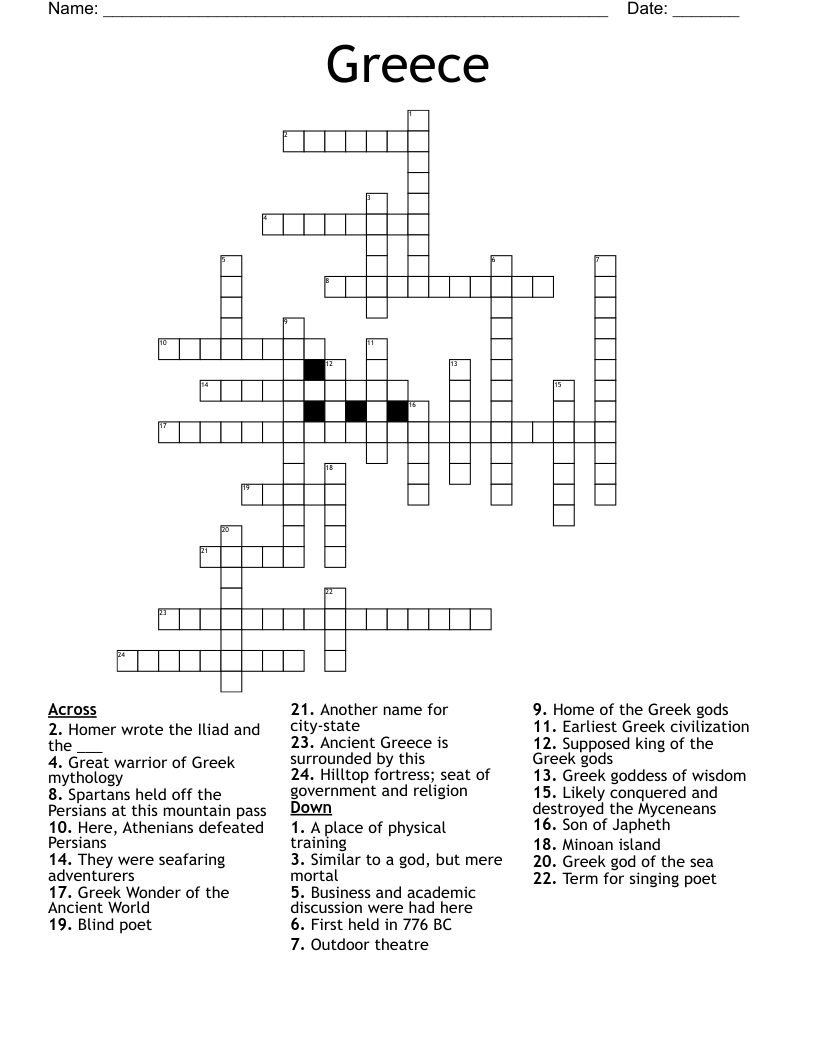 Greece  Crossword