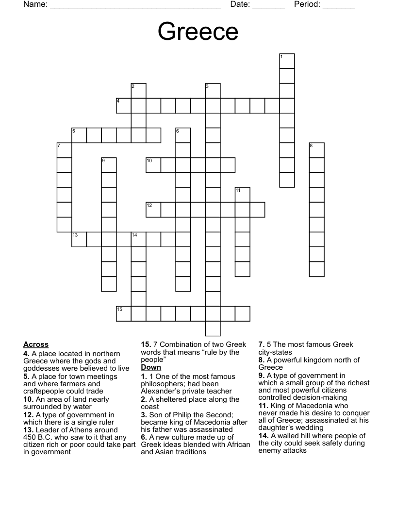 Greece  Crossword