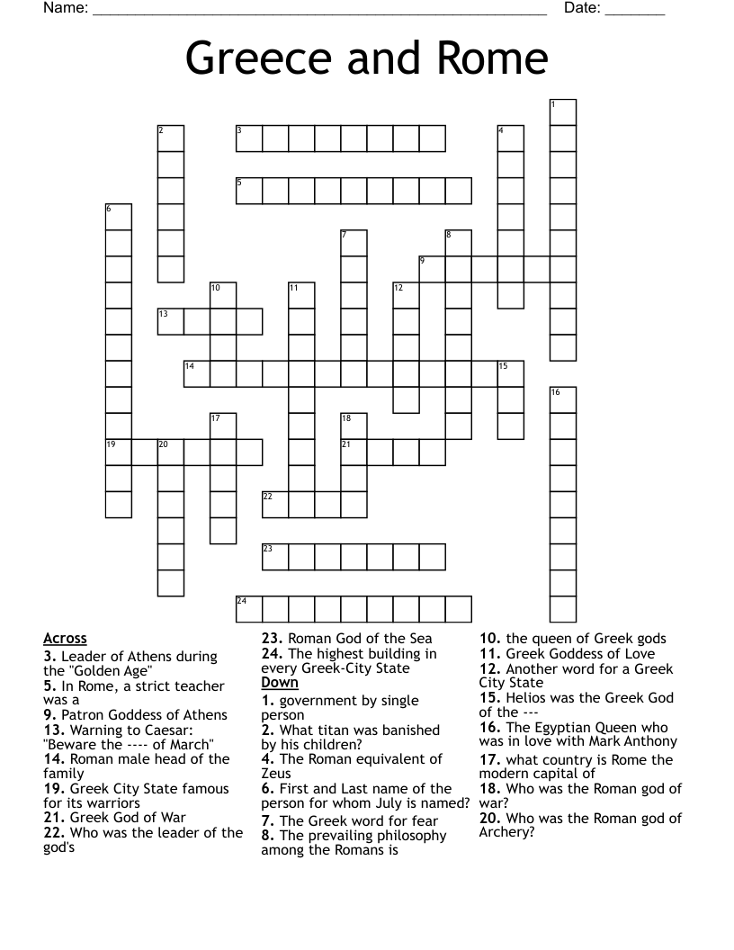 Greece and Rome Crossword