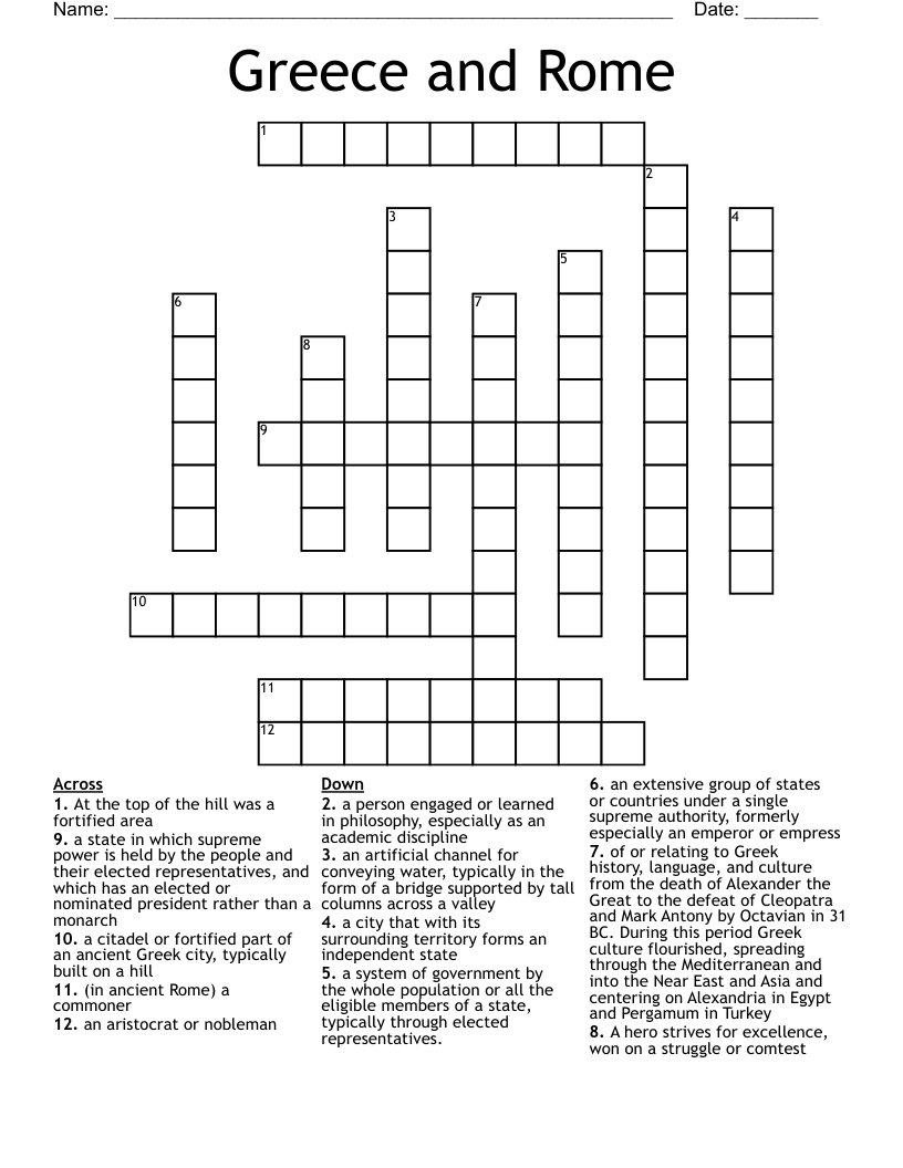 Greece and Rome Crossword