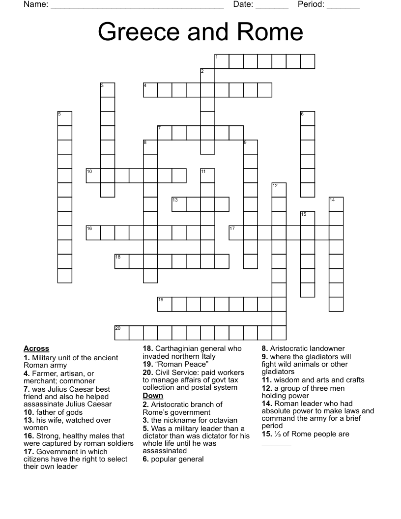 Greece and Rome Crossword