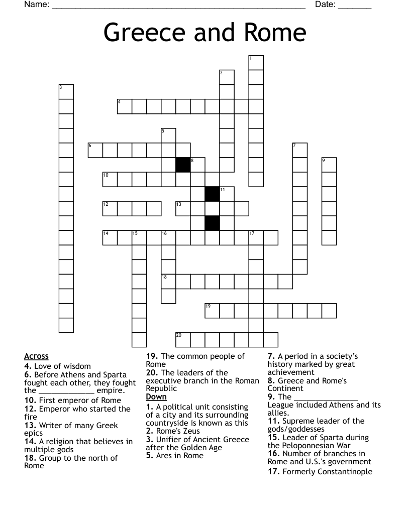 Greece and Rome Crossword