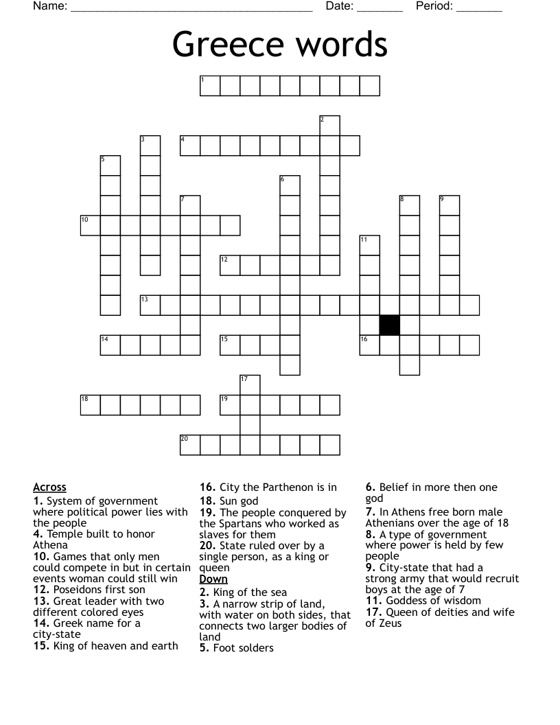 Greece words Crossword