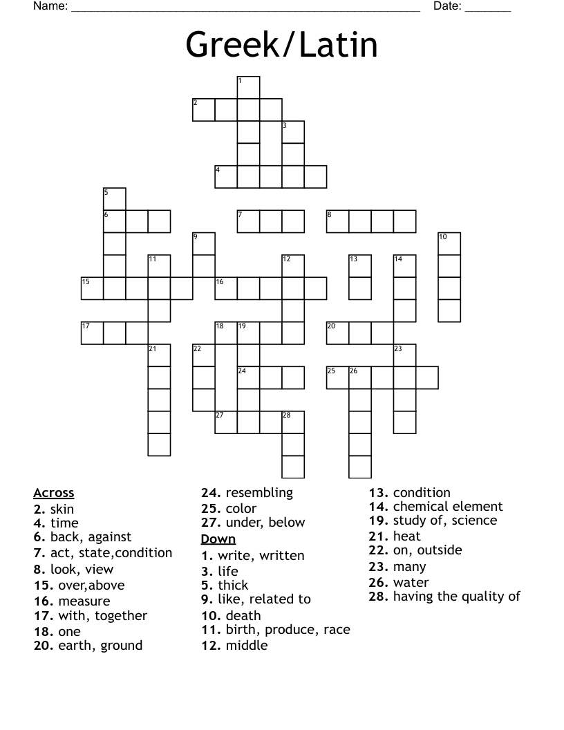 Greek/Latin Crossword