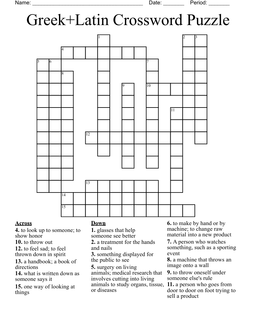 Greek+Latin Crossword Puzzle