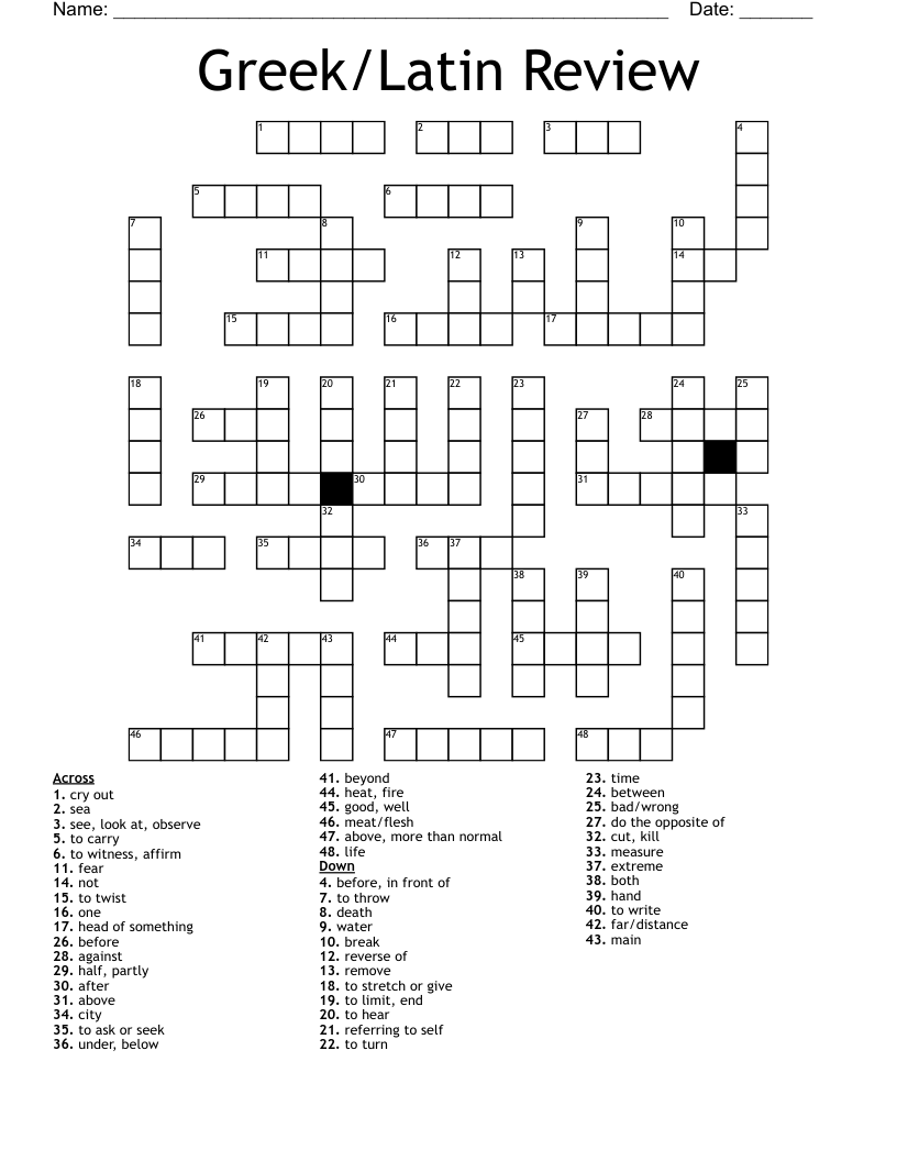 Greek/Latin Review Crossword