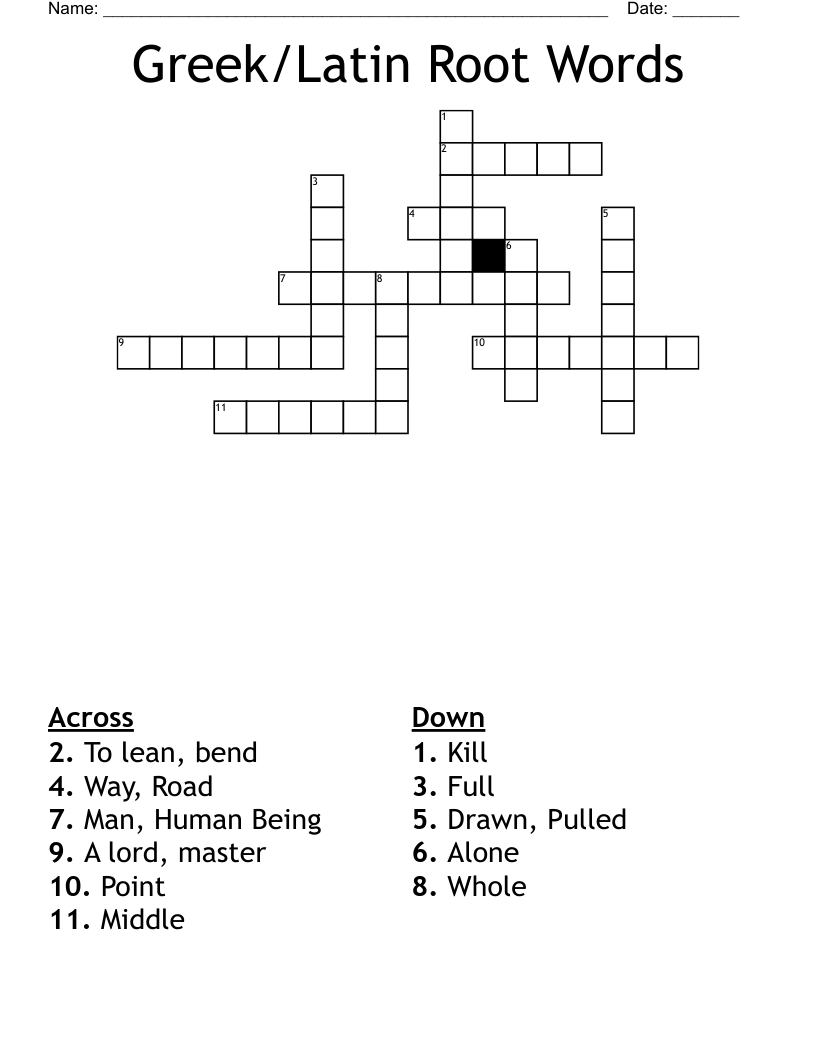 Greek/Latin Root Words Crossword