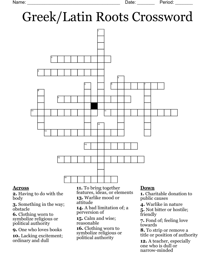 Greek/Latin Roots Crossword