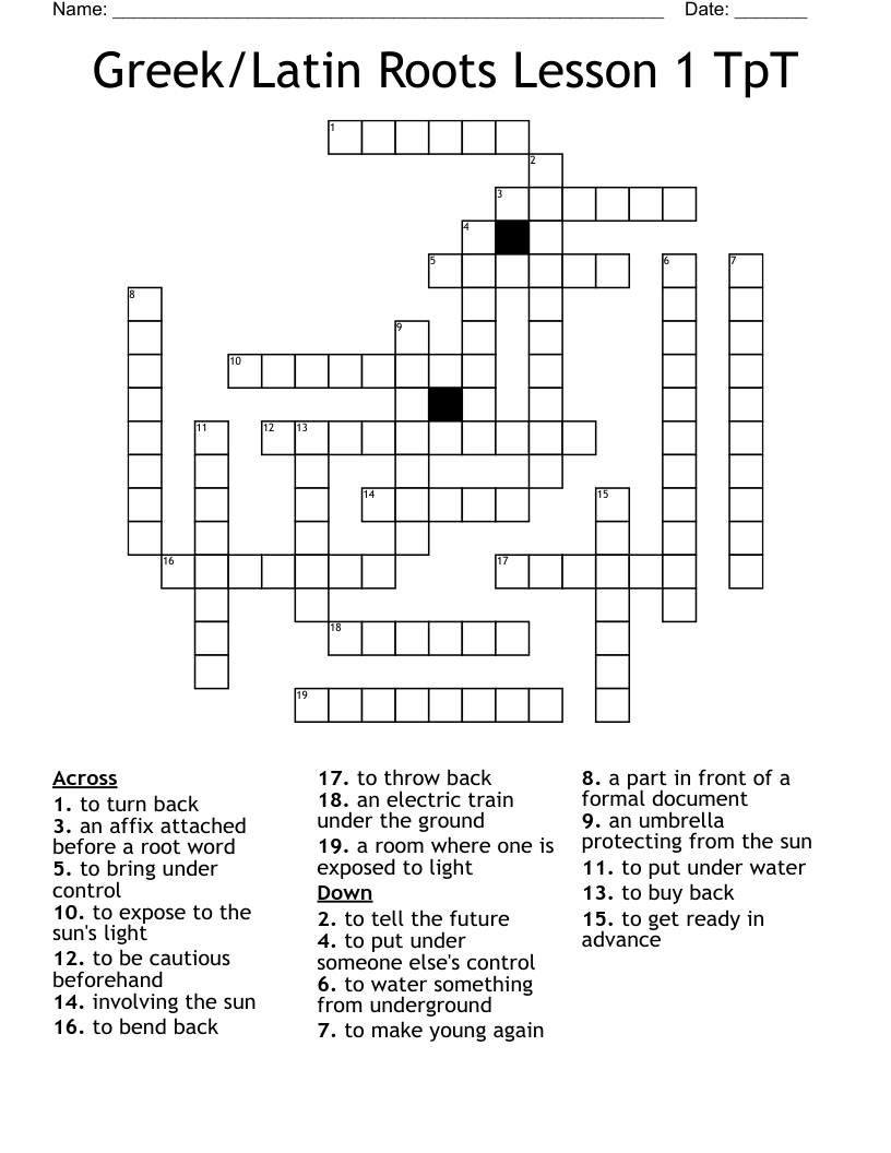 Greek/Latin Roots Lesson 1 TpT Crossword