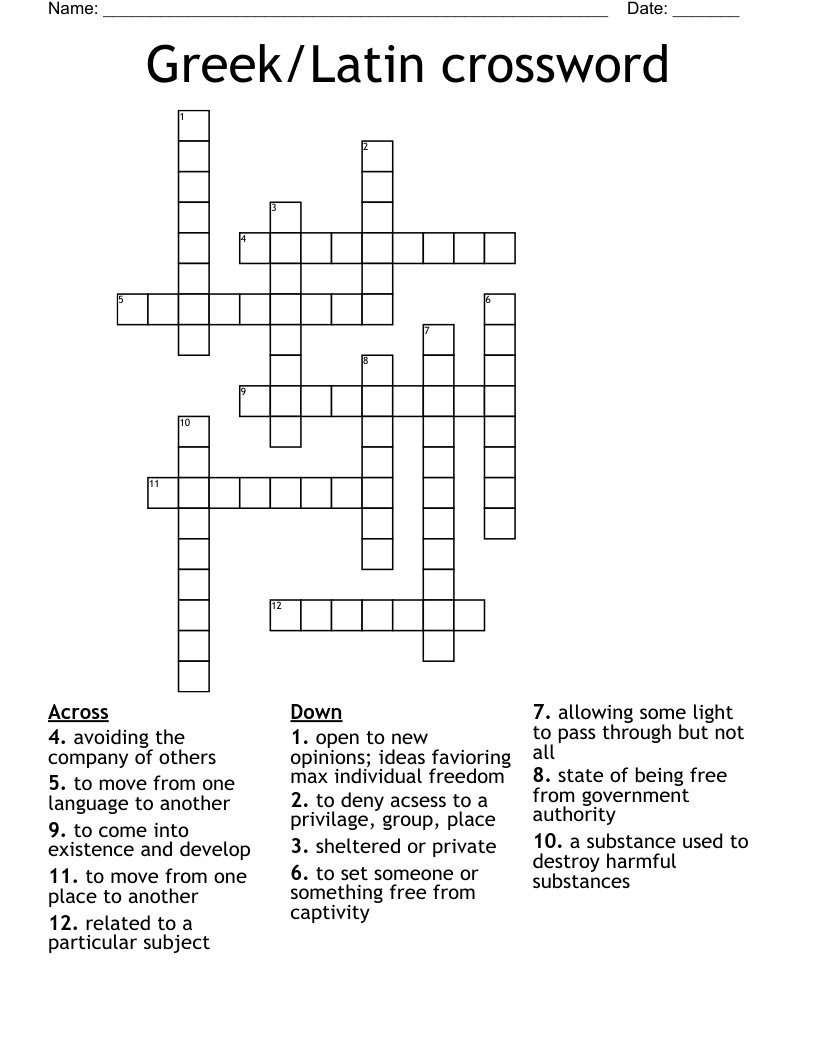 Greek/Latin crossword
