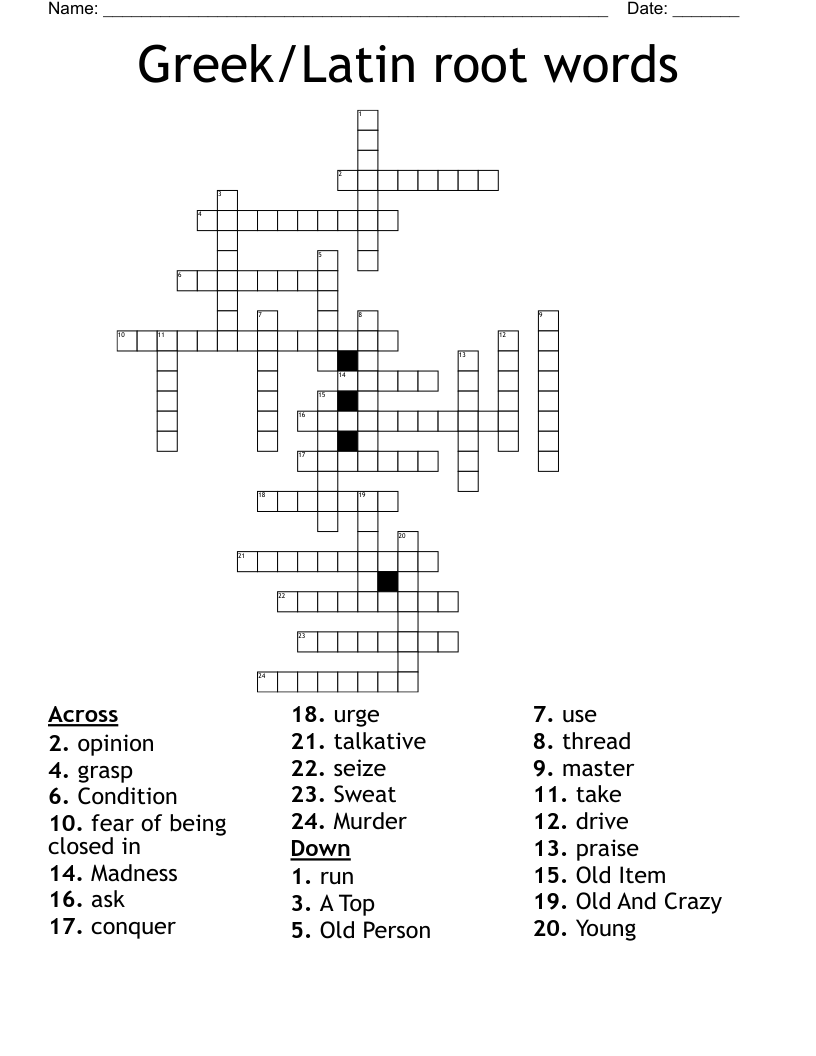 Greek/Latin root words Crossword