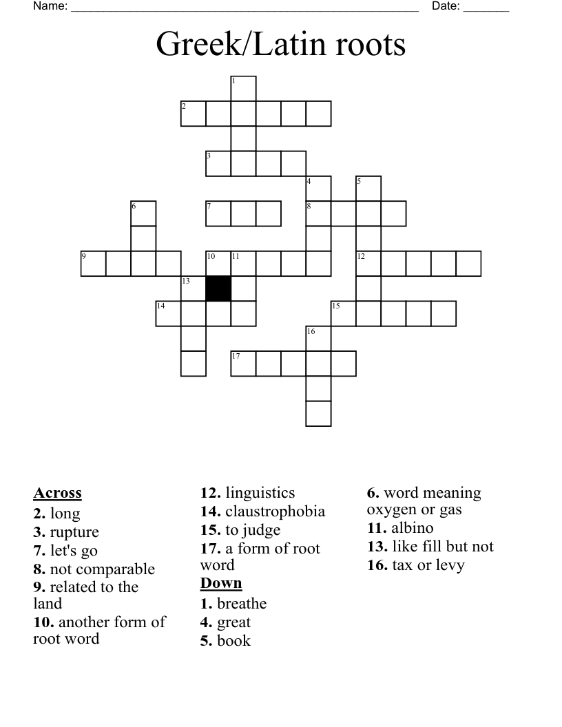 Greek/Latin roots Crossword