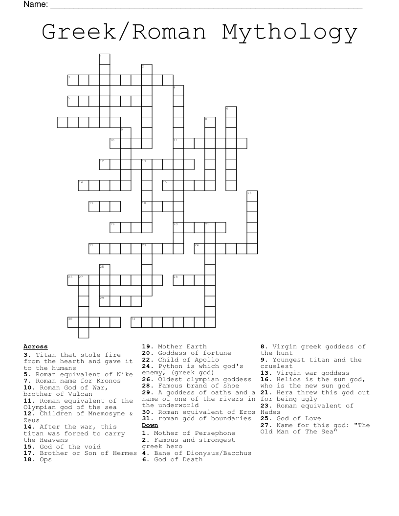 Greek/Roman Mythology Crossword