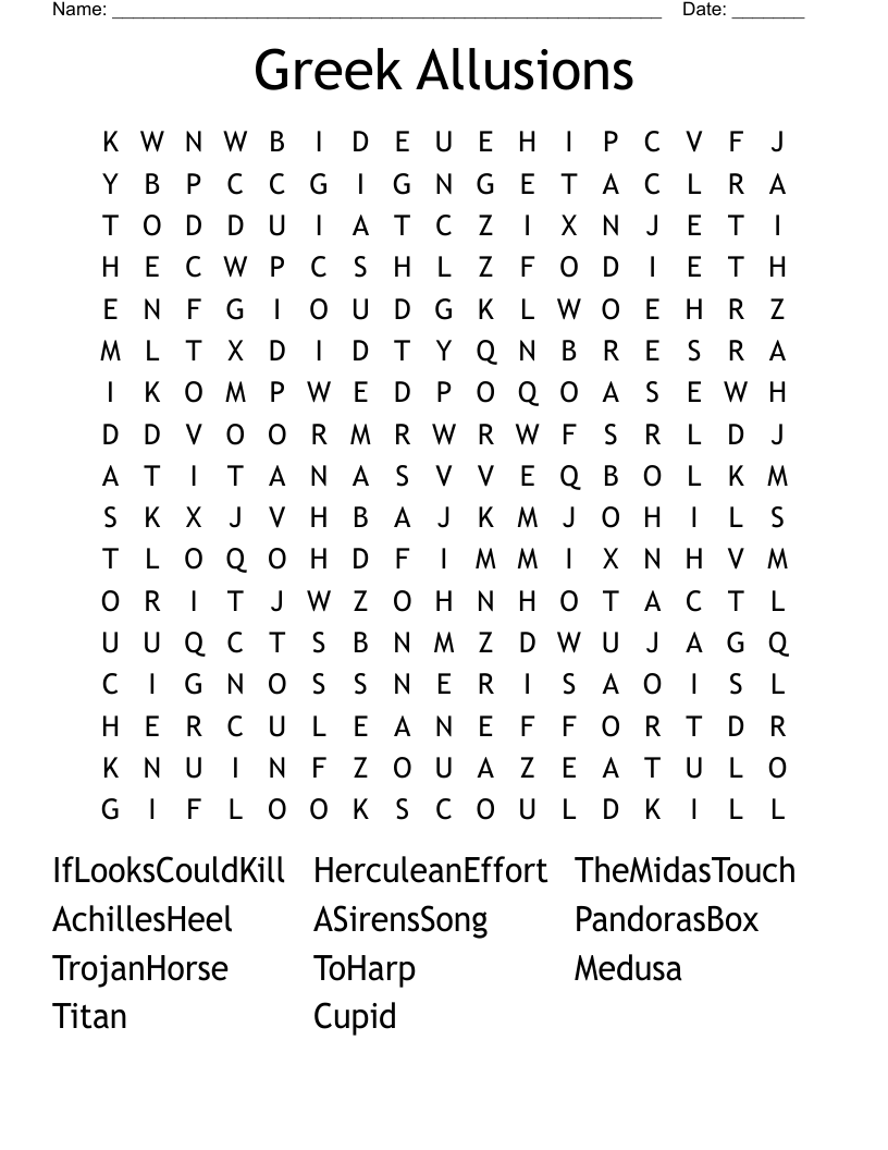 Greek Allusions Word Search
