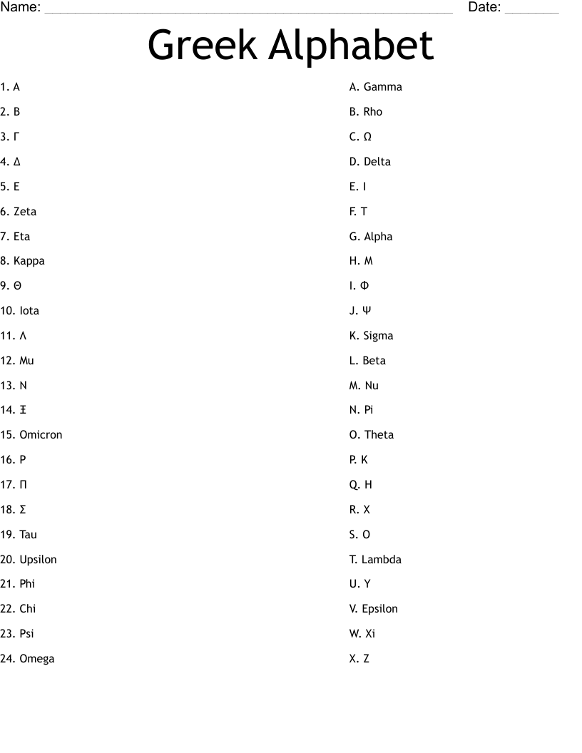 Greek Alphabet Worksheet