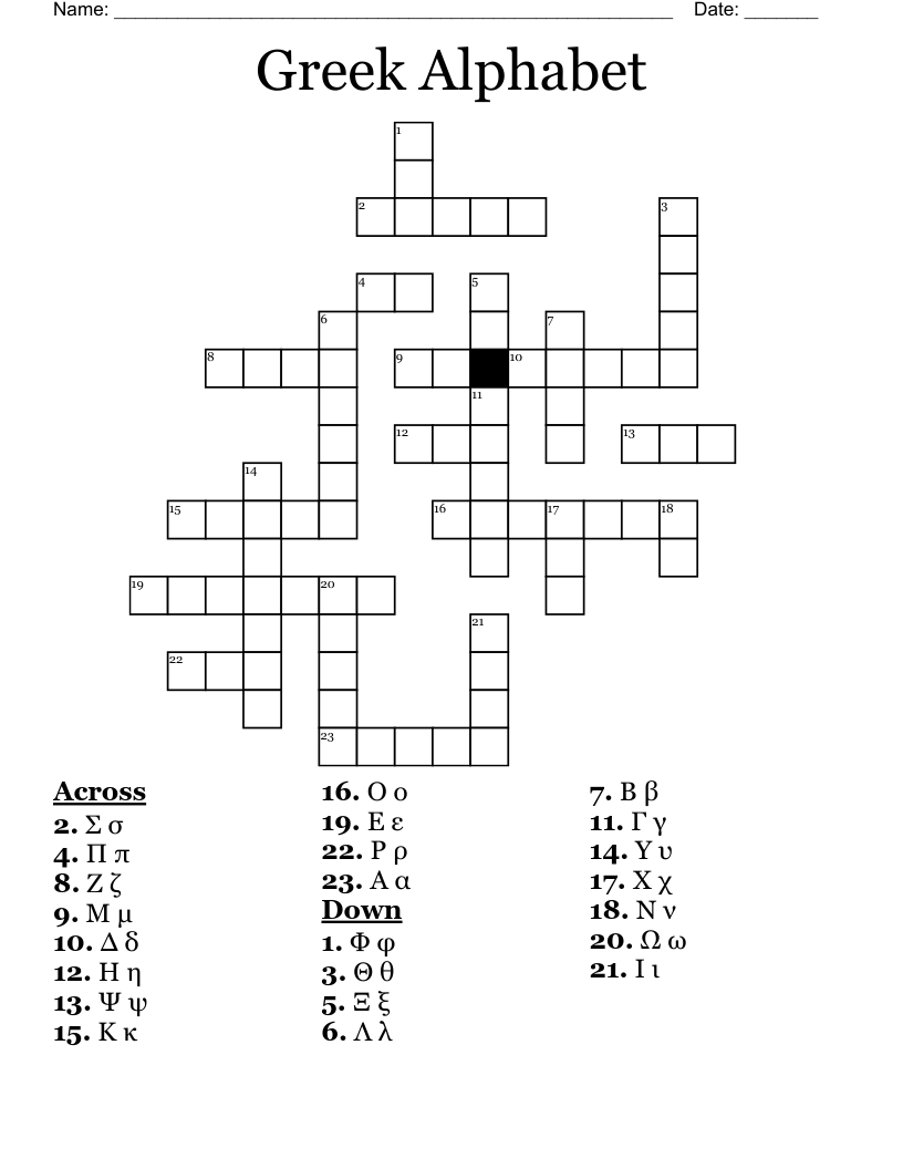 Greek Alphabet Crossword