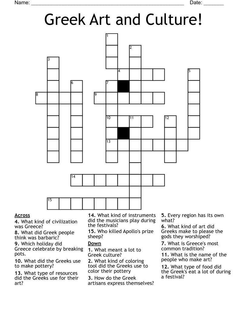 Greek Art and Culture! Crossword
