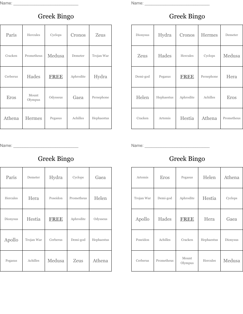 Greek Bingo