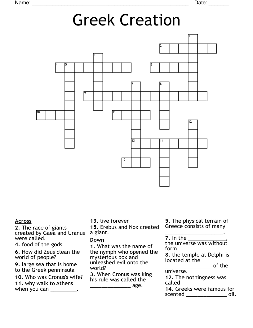Greek Creation Crossword