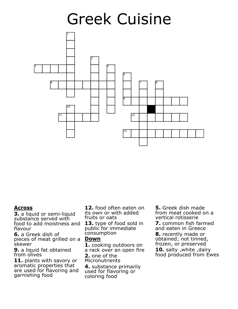 Greek Cuisine Crossword