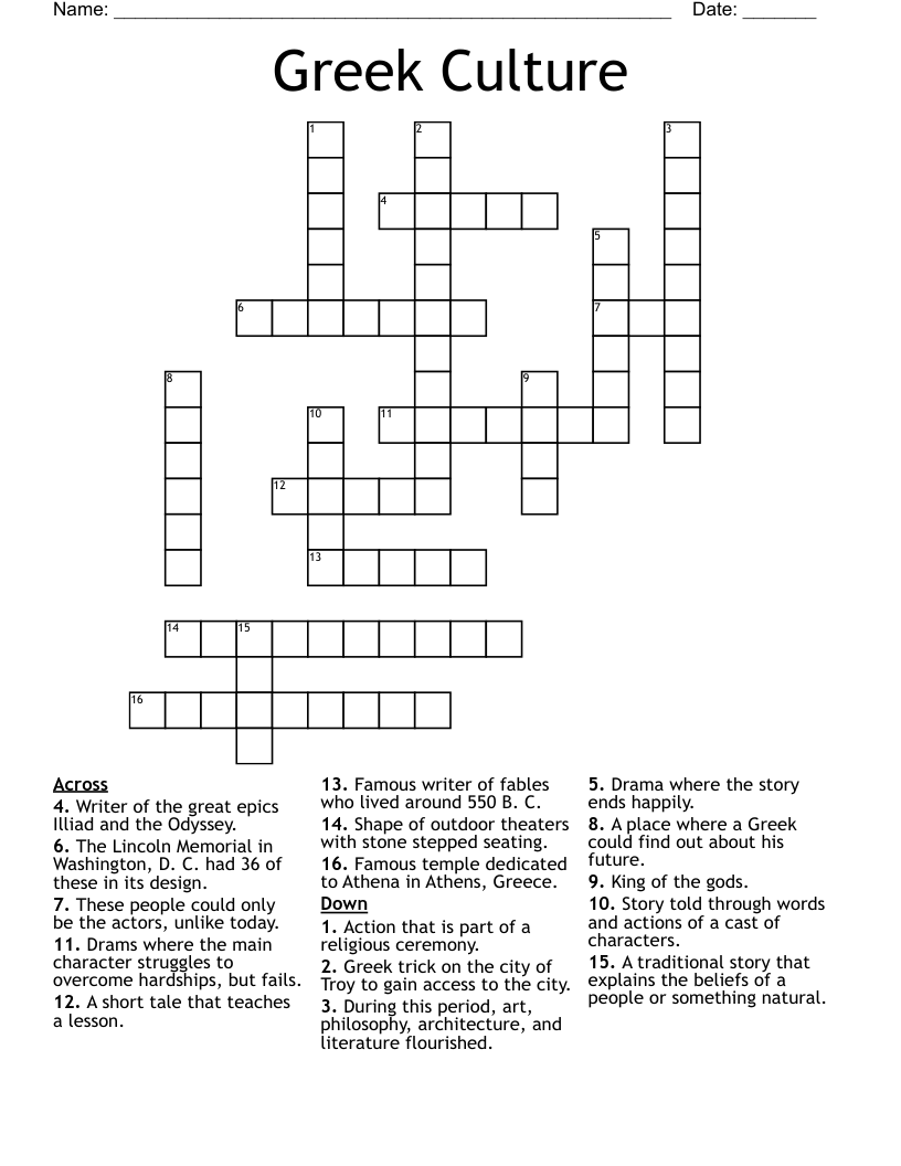 Greek Culture Crossword