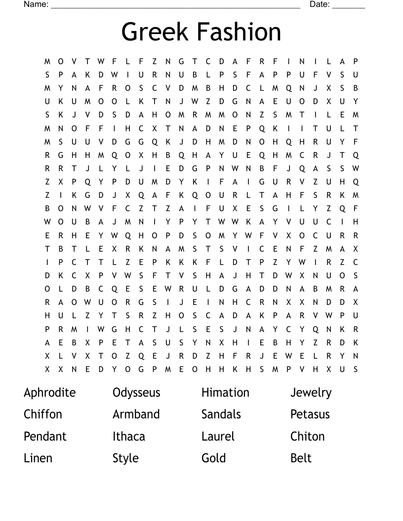 Greek Fashion Word Search