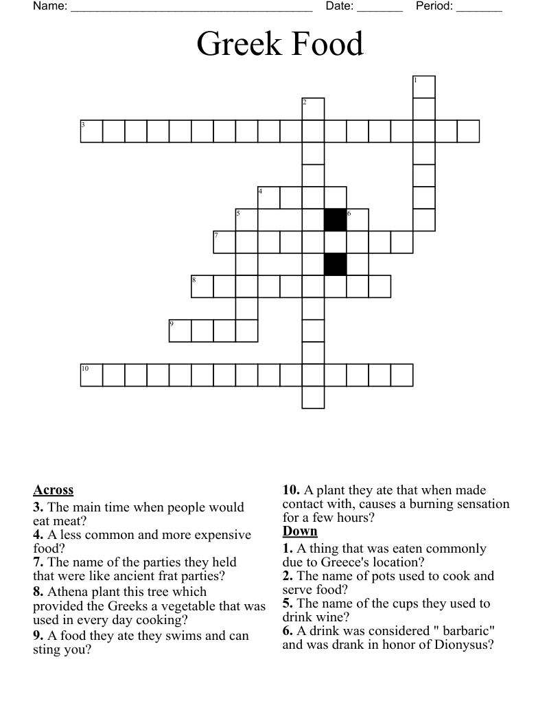 Greek Food Crossword