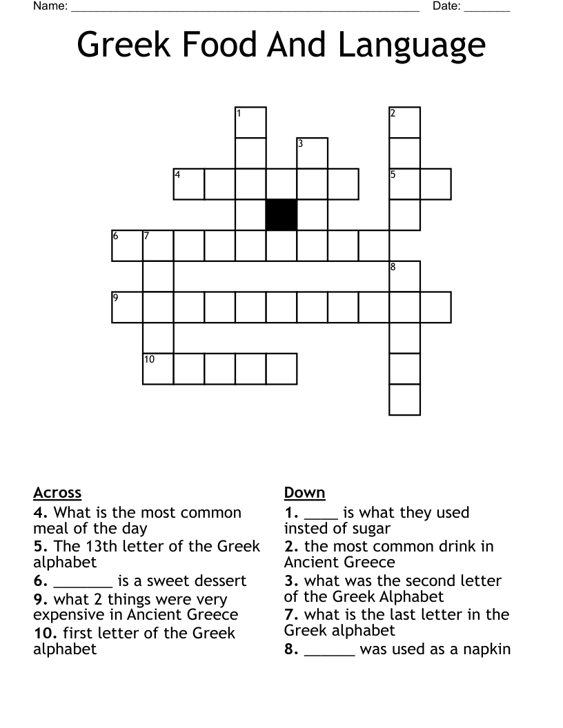 Greek Food And Language Crossword