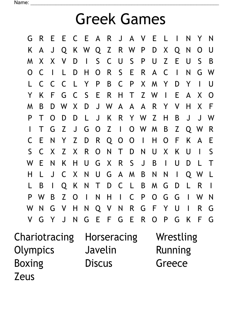 Greek Games Word Search