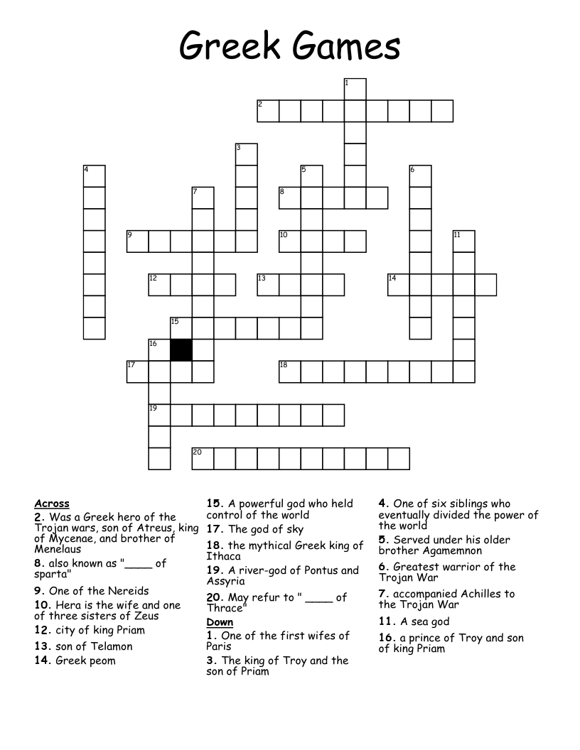 Greek Games Crossword