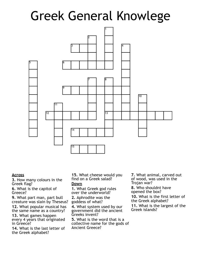 Greek General Knowlege Crossword