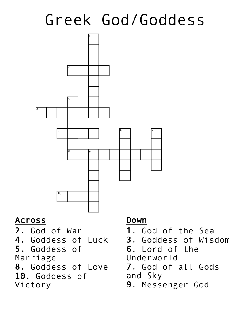 Greek God/Goddess Crossword