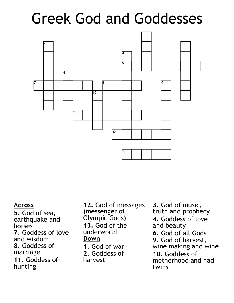 Greek God and Goddesses Crossword