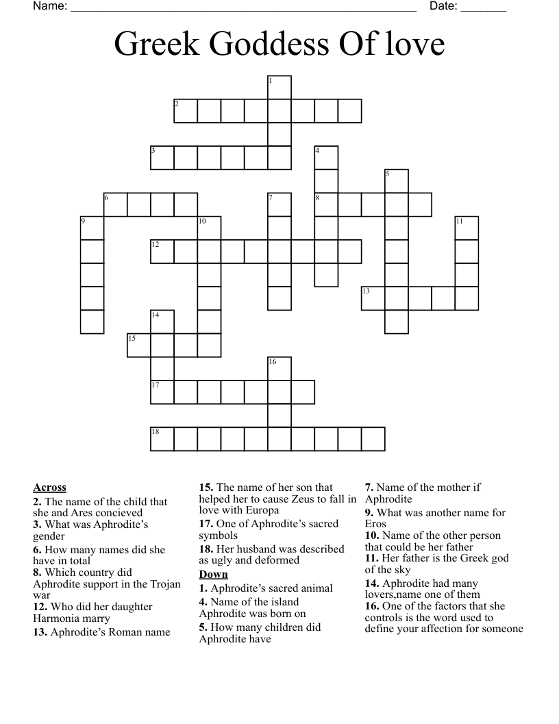 Greek Goddess Of love Crossword